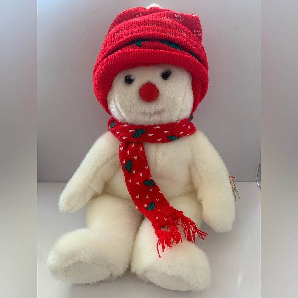 Ty Snowman Plush with Red Hat and Scarf